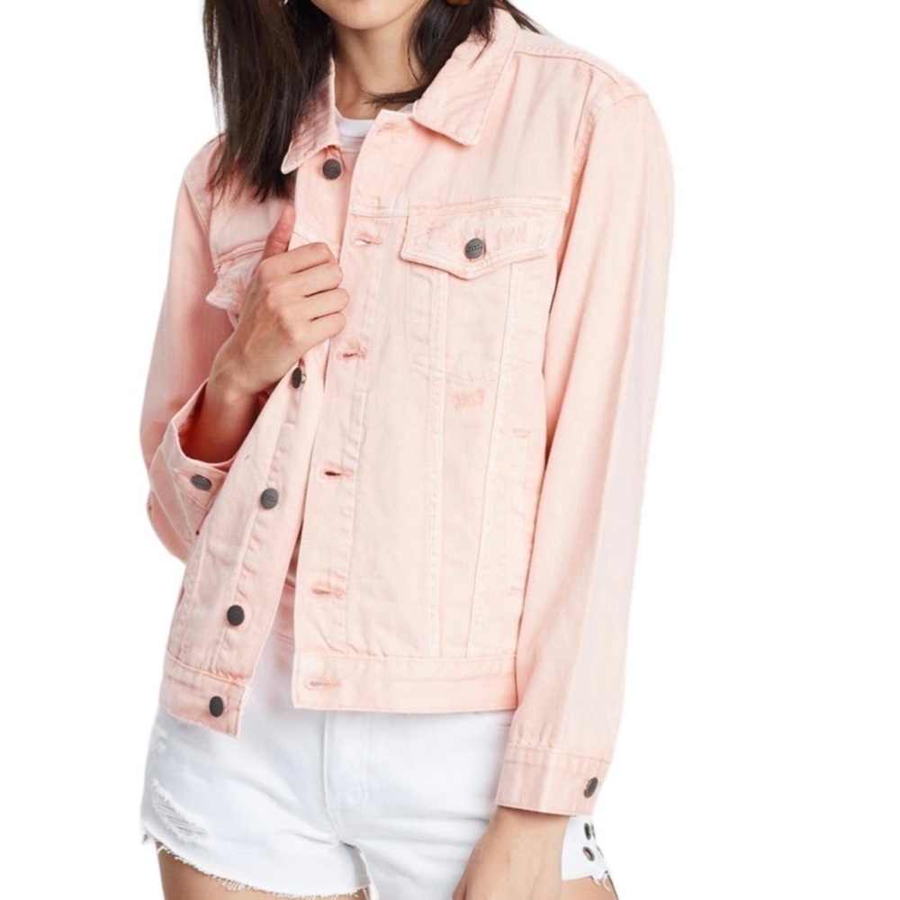 Neon Blonde NWT Women’s Size XS Pink Denim Jacket Pastel “Dreamer” Distressed